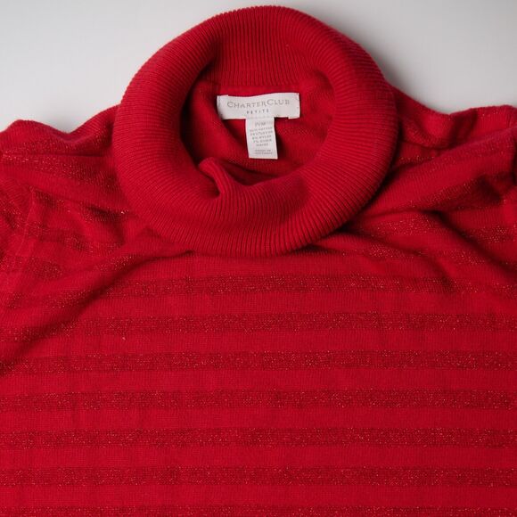 Charter Club Sweater Womens Medium Petite Red Striped Cotton Turtleneck Pullover - Picture 4 of 11